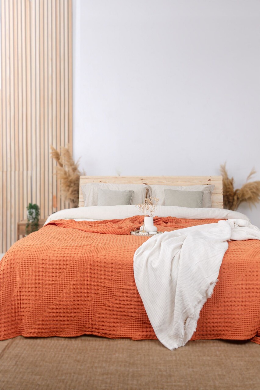 Cuvertură de pat King, L'essentiel Maison, Joanna, Bumbac, Portocaliu - imagine 3